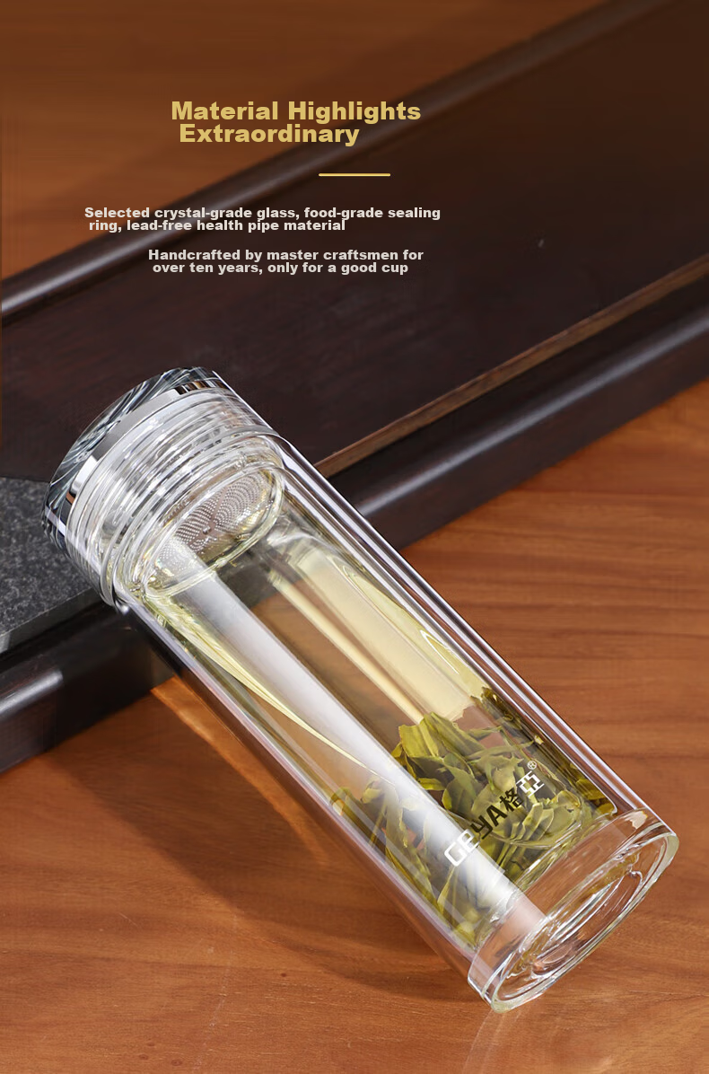 GEYA Double-Layer Glass Cup for Men, High Transparency Business Glass Tea Cup Water Bottle Customizable Teacup 6