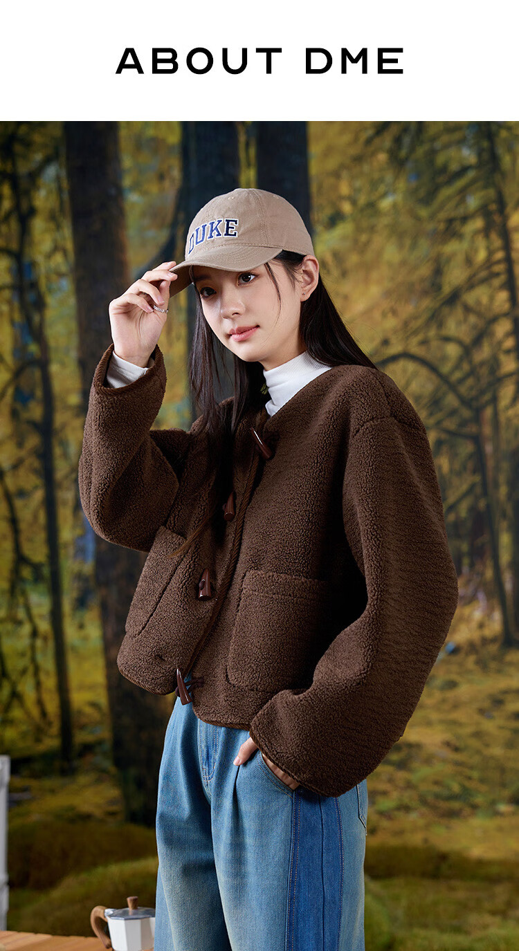 Dme [Black Chocolate Oreo Jacket] Winter Casual Short Faux Shearling Jacket for Women, Dark Brown, M 1