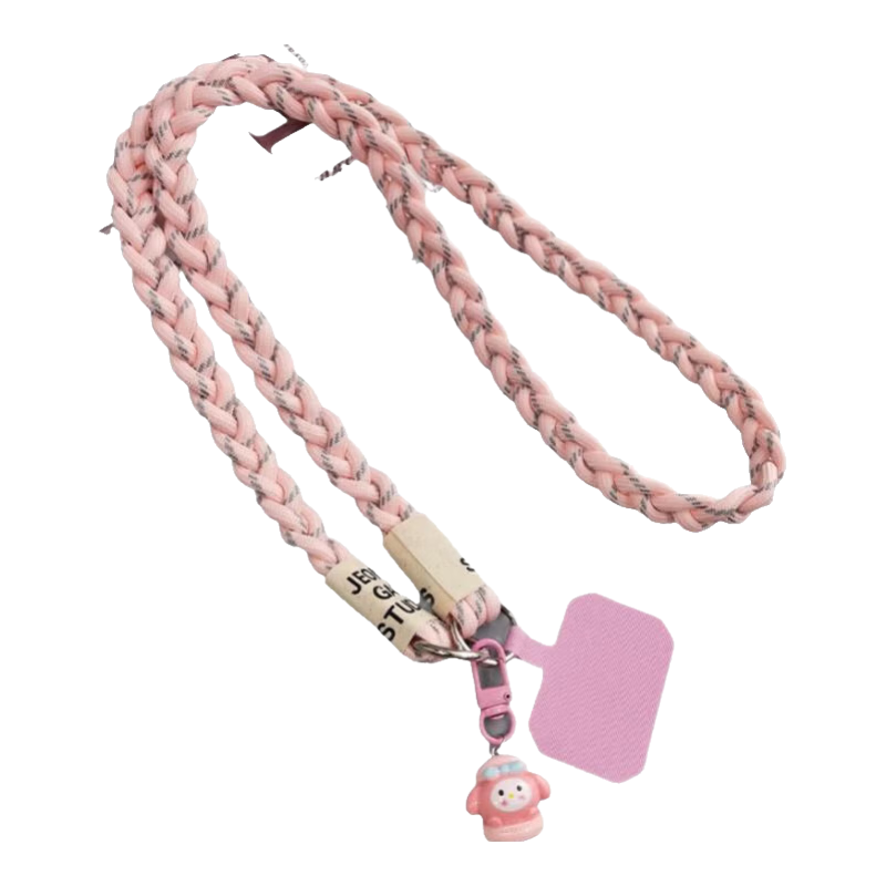 Dipuer Phone Lanyard, Long Crossbody Strap, Can Be Used As Keychain, Outdoor Braided Phone Cord, Can Be Handheld, Durable, Key Chain Strap [Gray Dot Pink], Anti-Loss Rope