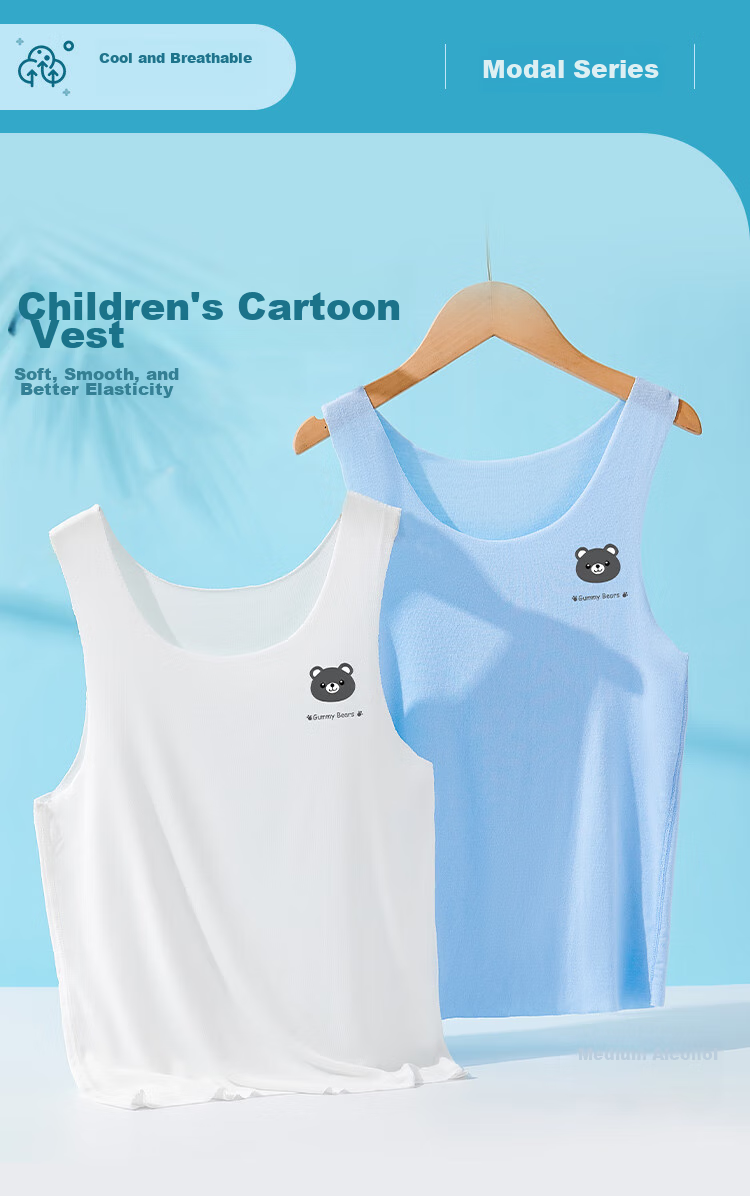 LangSha Children's Tank Top, Boys' Thin Modal Vest, Baby Undershirt T-Shirt, Kids' Underwear Base Layer, 2-Pack, Bear Pattern, Size 140 1