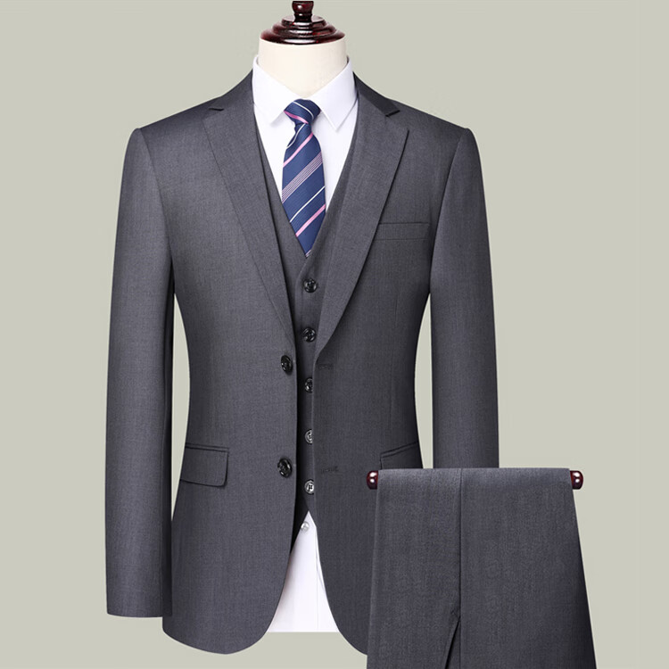 ROMON Men's Suit Set, Three-Piece Business Slim-Fit Formal Wear, Groom Attire, Professional Suit, Navy Blue, 3XL 15