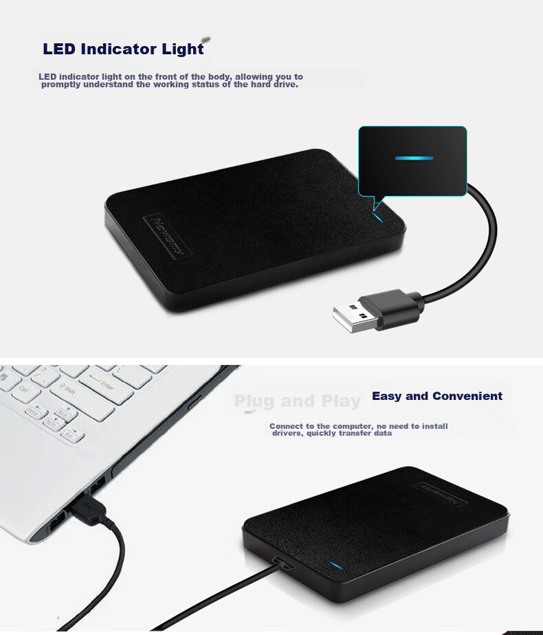 Newsmy 500GB Portable Mechanical Hard Drive StarFeng S Series USB 3.0 Hidden Cable Compartment 2.5 Inch Black Data Backup Large USB Drive 5