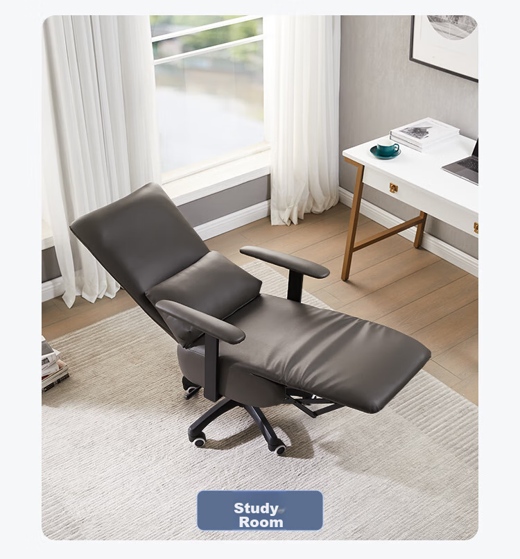 Liwonuo Genuine Leather Executive Chair, Reclining Office Chair, Computer Chair, Ergonomic Chair, Comfortable Home Nap Chair, Seat 38