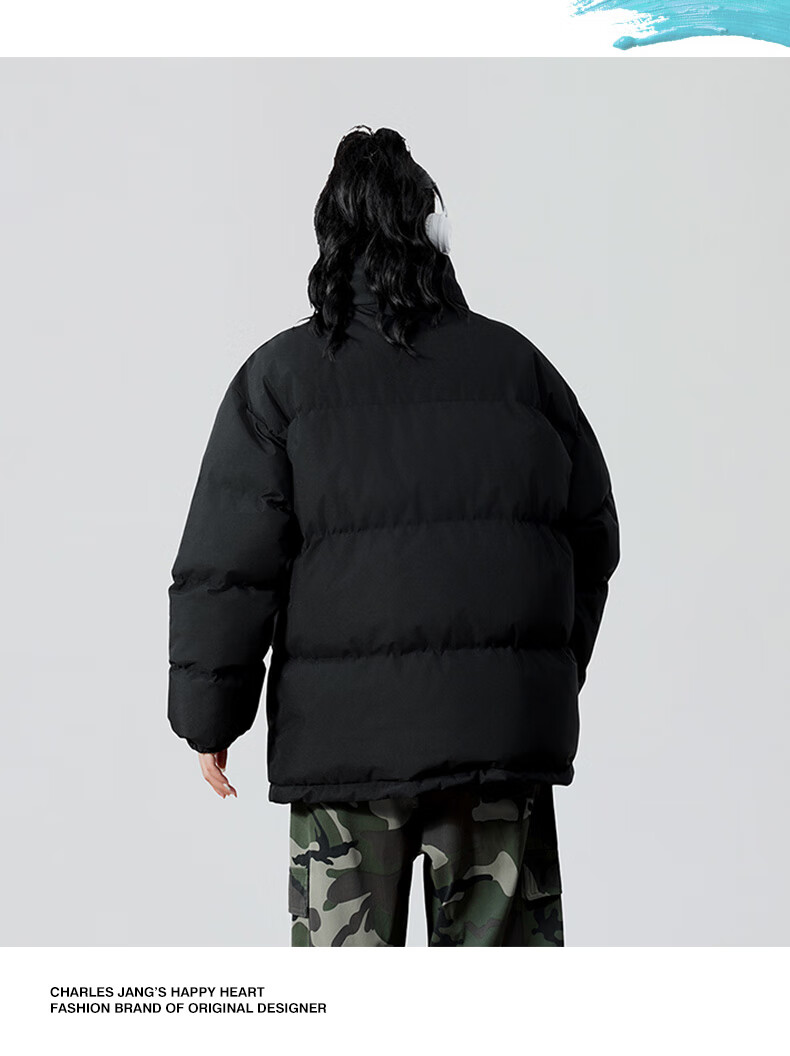 Chaersitaoxin [Wang Churan's Choice] Unisex Couple Matching Winter Thick Cotton Jacket Puffer Coat, Black, Size L 17