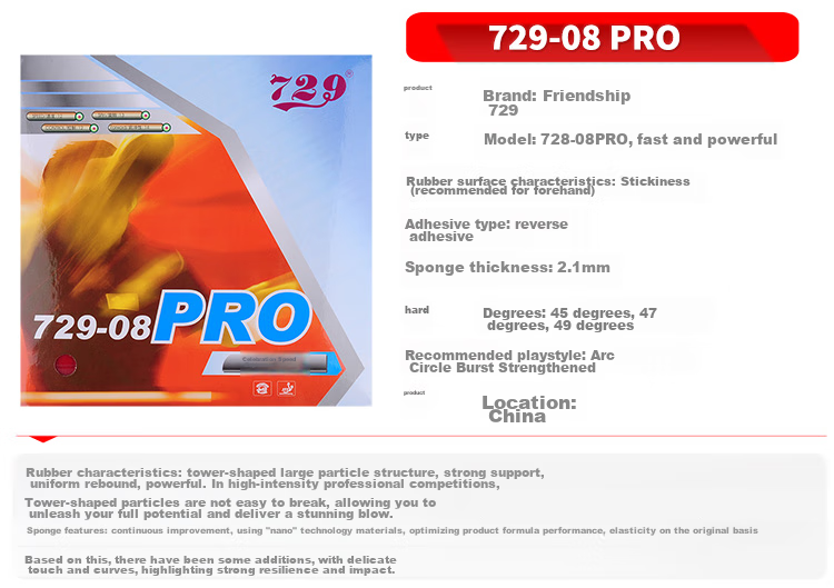 729 Table Tennis Rubber, 729 -08 PRO Jing Su Professional Version Set, Red 2