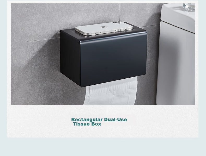 Interhasa! Space Aluminum Toilet Paper Holder, Wall-Mounted Bathroom Tissue Box, No Drilling Required P1190009 6