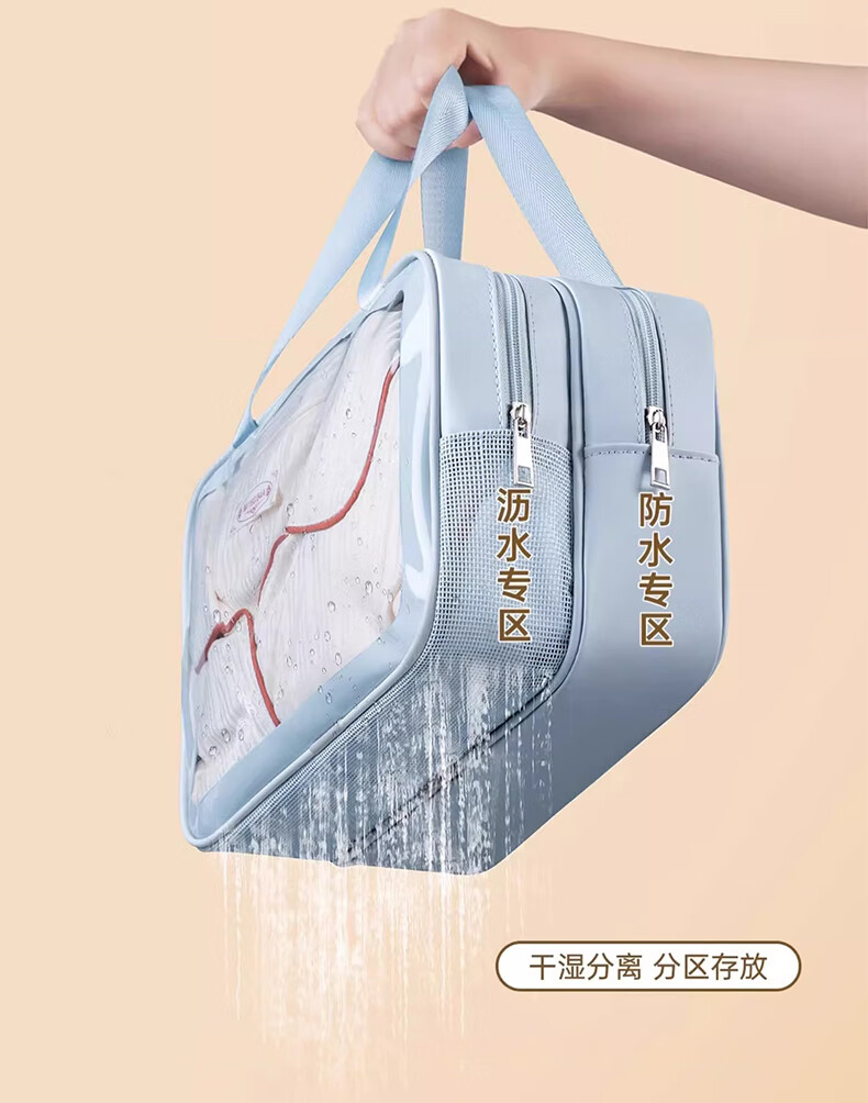 Jinghuisichuang Toiletry Bag for Men And Women, Travel Makeup Organizer with Wet And Dry Separation, Large Capacity Transparent Blue Wash Bag 4