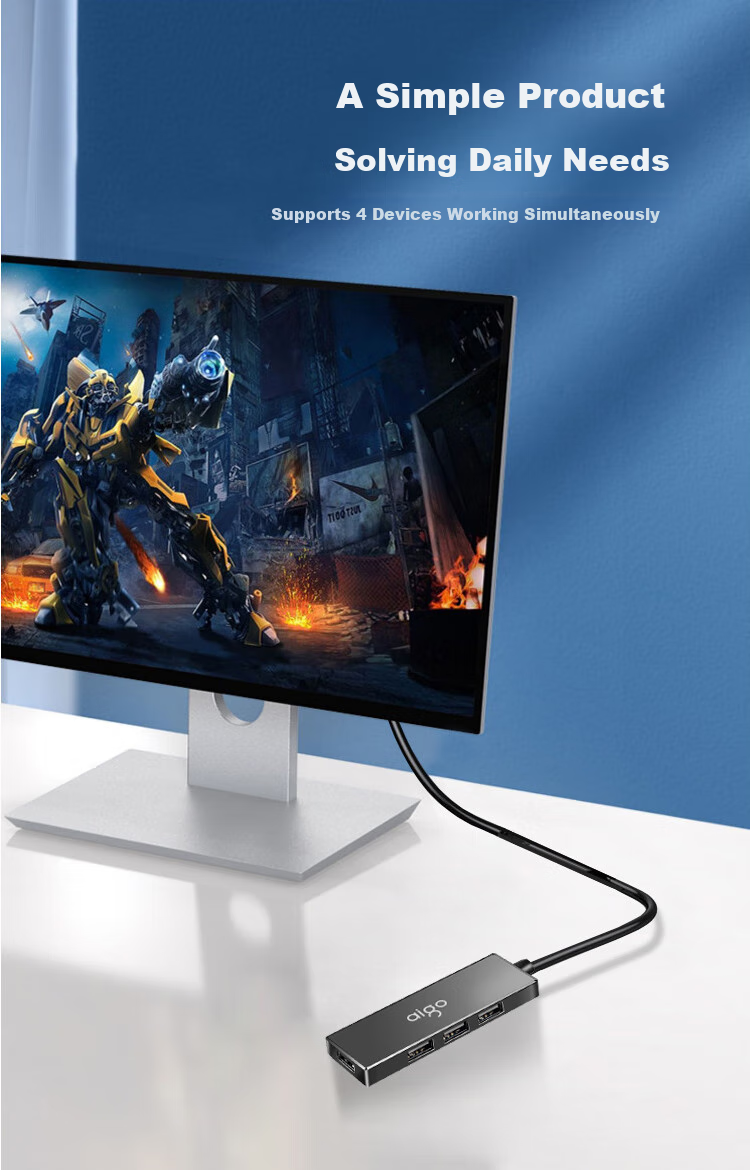 Aigo Type-C Hub Adapter, 3.0 Converter, Laptop Docking Station, USB Extension Cable, Computer Expansion Dock H02-C Metal 0.25M 6