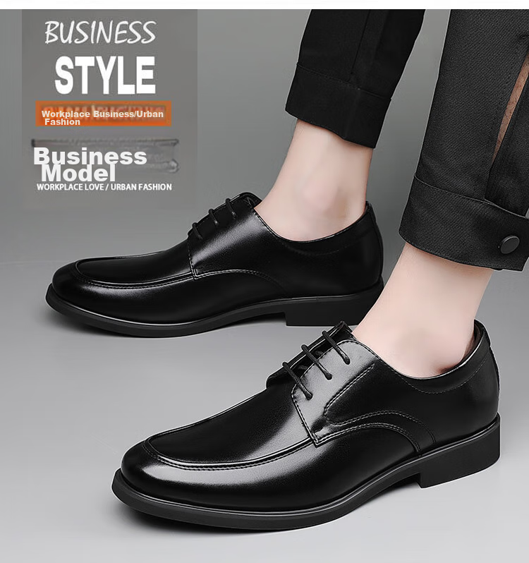 BEIOUTU Men's Leather Shoes, Business Casual Shoes, British Style Office Lace-Up Comfortable Men's Footwear, 9827 Black, Size 43 2