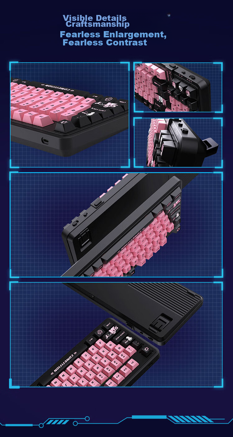 AUSDOM 98Pro Five-Sided Hot Melt Mechanical Keyboard, Gaming E-Sports Three-Mode Bluetooth Wireless Office Customizable Full-Key Anti-Ghosting High-Aesthetic Gift Keyboard 98 Keys - Meow Sound Party 11