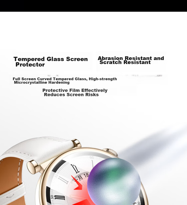 ESCASE [Three-Piece Deluxe Set], Huawei Watch GT4/GT5 Tempered Glass Screen Protector, Full Coverage, HD Clear, Shatterproof, Fingerprint-Resistant Protective Film for 41mm Watch Face 9