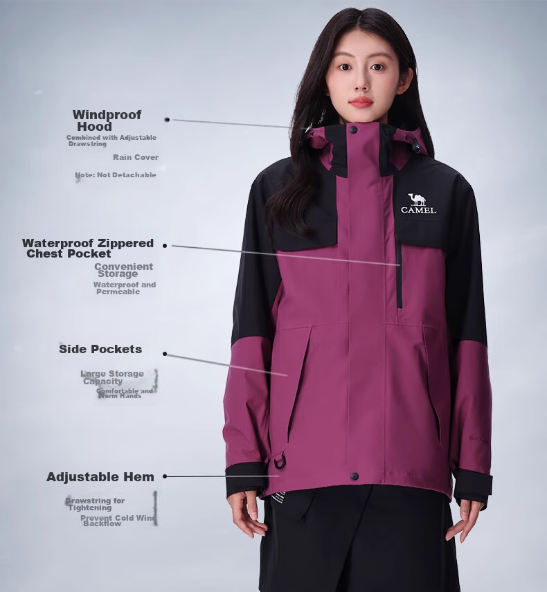 CAMEL Outdoor 3-in-1 Detachable Waterproof Cold-Resistant Mountaineering Jacket O611 for Men and Women 5