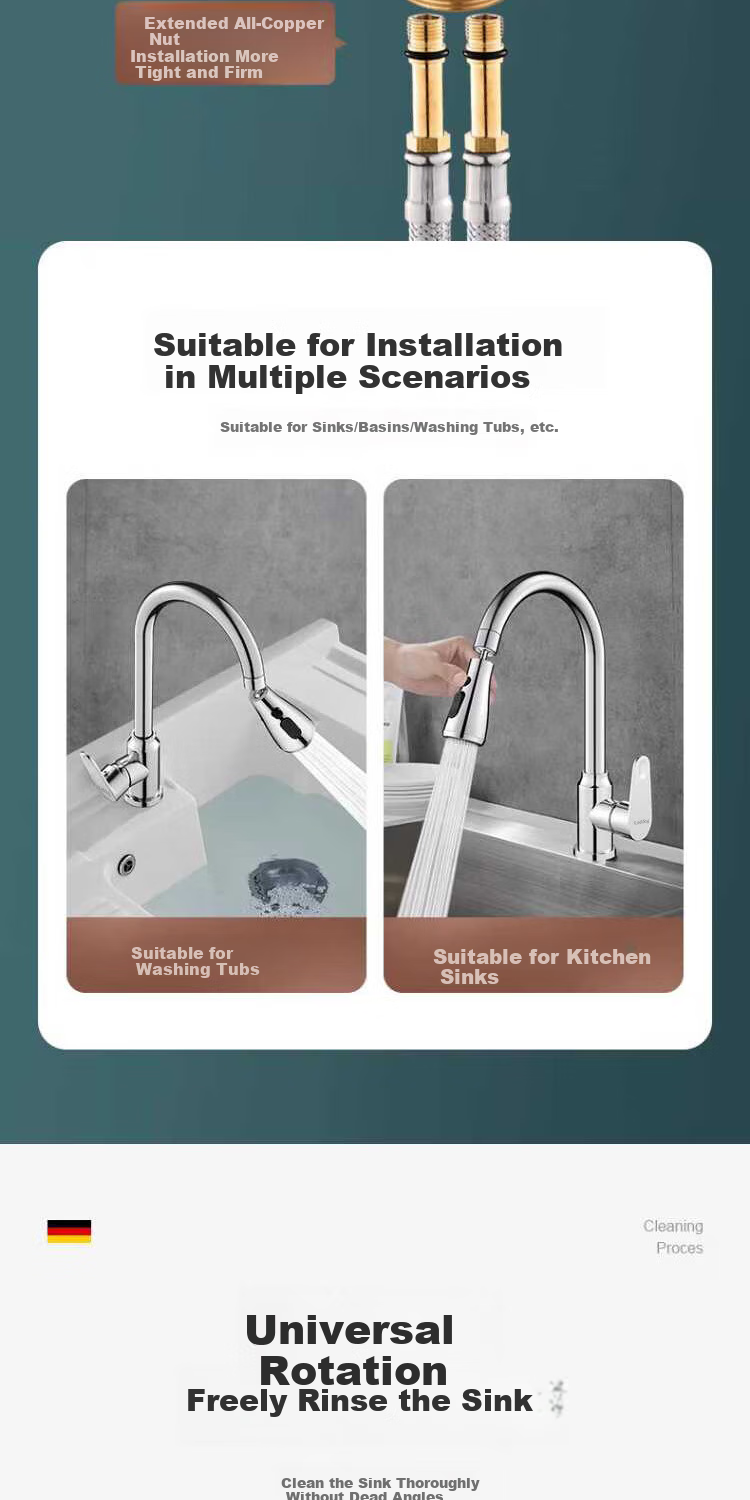 ILeddog [Germany] Kitchen Faucet with Filter, Vegetable Washing Basin, Hot And Cold Water, Stainless Steel Swivel Anti-Splash Tap GY2D 4