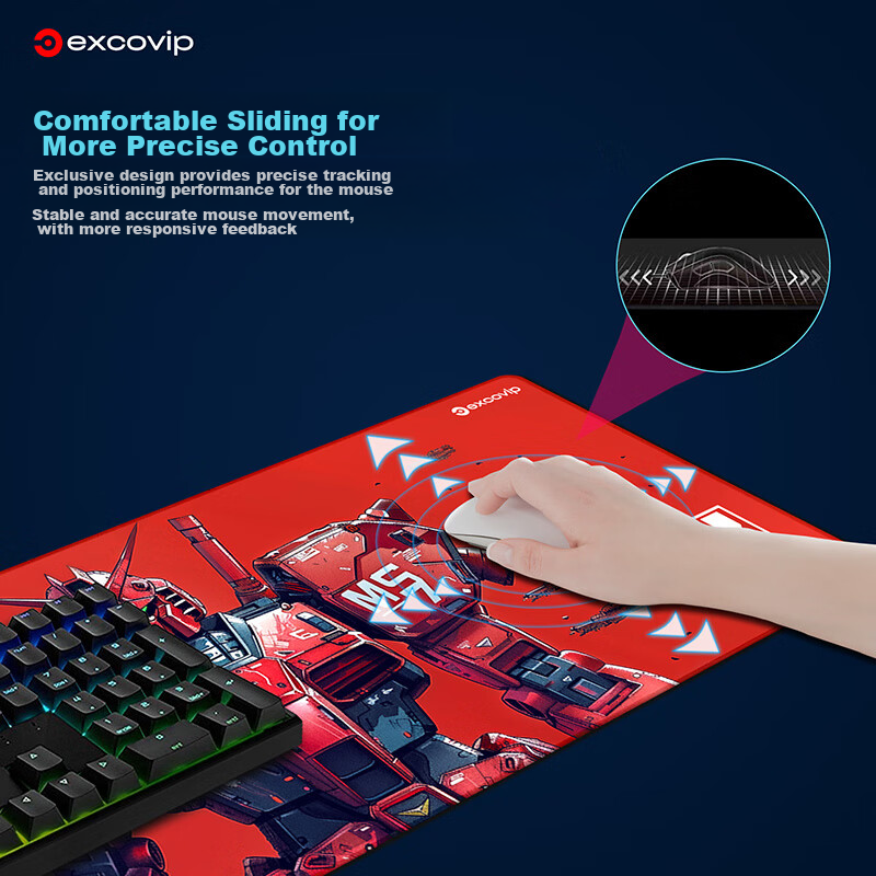 EXCO Red Mecha Warrior Mouse Pad Large Computer Mat Office Desk Mat E-Sports Gaming Cartoon Anime Precision Edge-Locked Keyboard Desk Pad Non-Slip Washable 0260 5