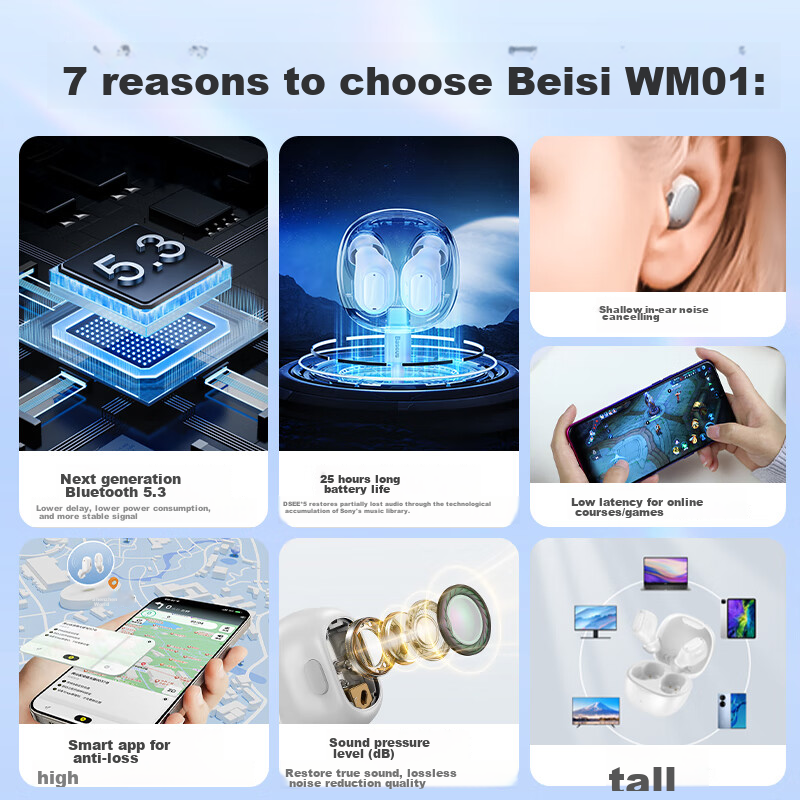 BASEUS WM01 Upgraded Version, In-Ear True Wireless Bluetooth Sleep Headphones for Music, Sports, Gaming, Calls, Noise Reduction, Low Latency, Suitable As A Gift for Apple, Huawei, Xiaomi