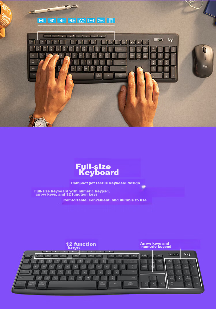 Logitech MK620 Commercial Wired Keyboard And Mouse Set, Quiet Keyboard, Office Mouse And Keyboard, Full-Size Design, Type-C Cable, 2-Year Warranty 9