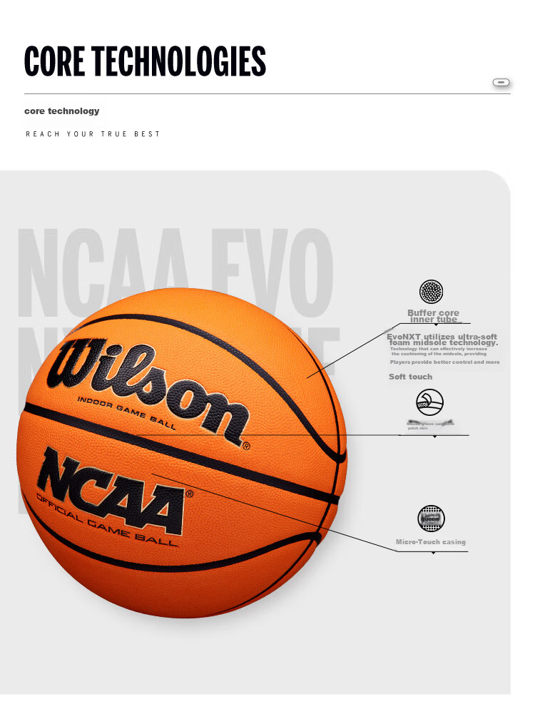 Wilson NCAA Official Competition Ball EVO NXT, American High School Indoor Microfiber Size 7 Basketball 4