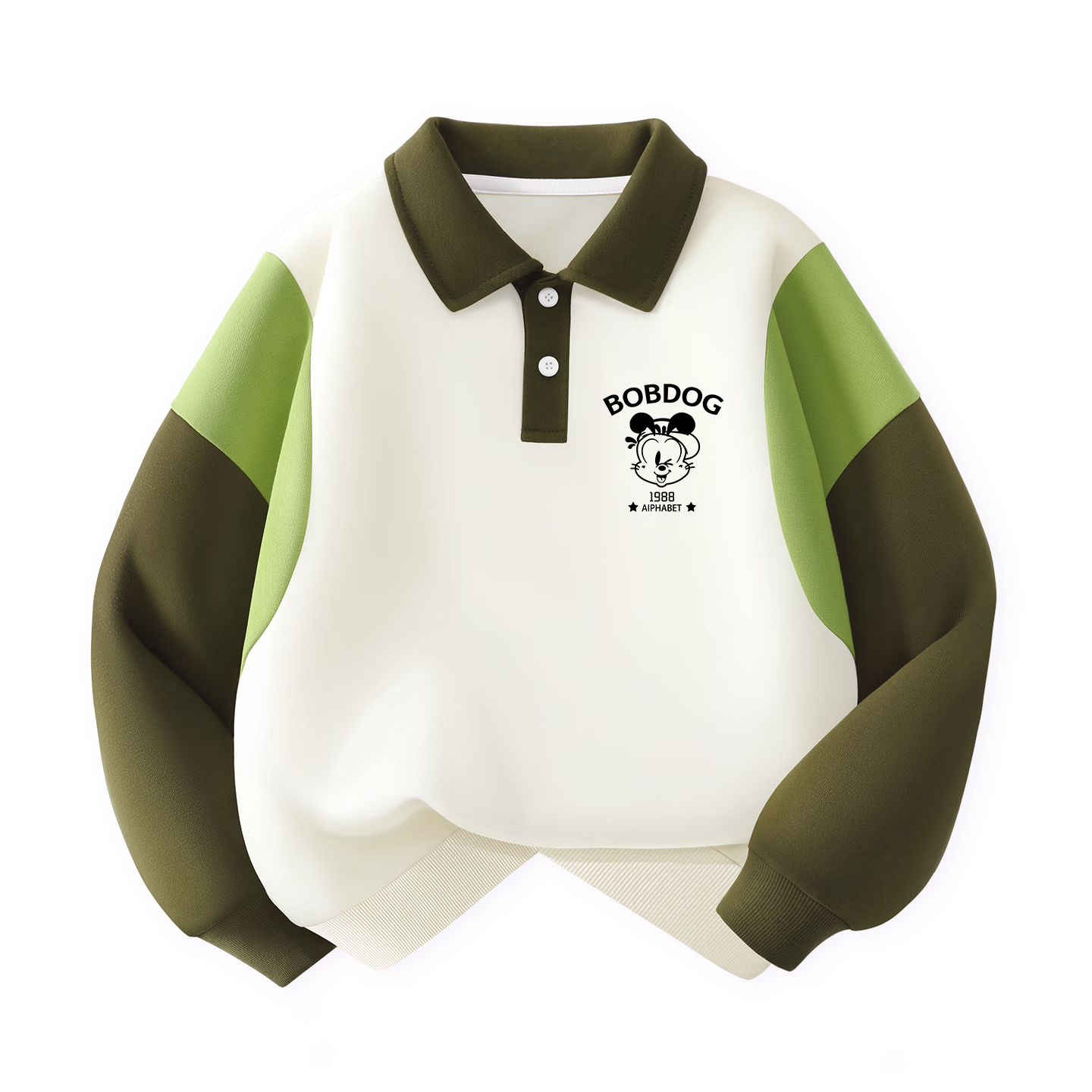 BOBDOG Kids Sweatshirt College Style Boys Polo Shirt Girls Colorblock Active Sports Spring Wear Green 130