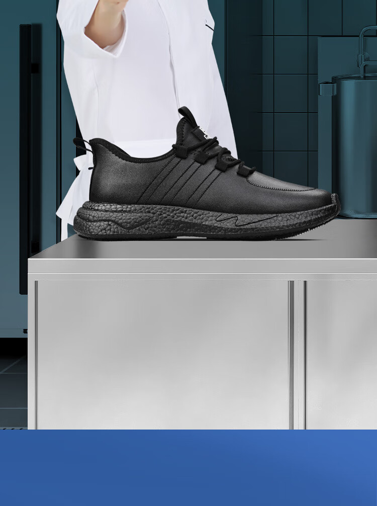 Chudun Men's Chef Non-Slip Shoes Autumn Winter Black Kitchen Chef Shoes Waterproof Oil-Resistant Work Shoes Black Size 38 6