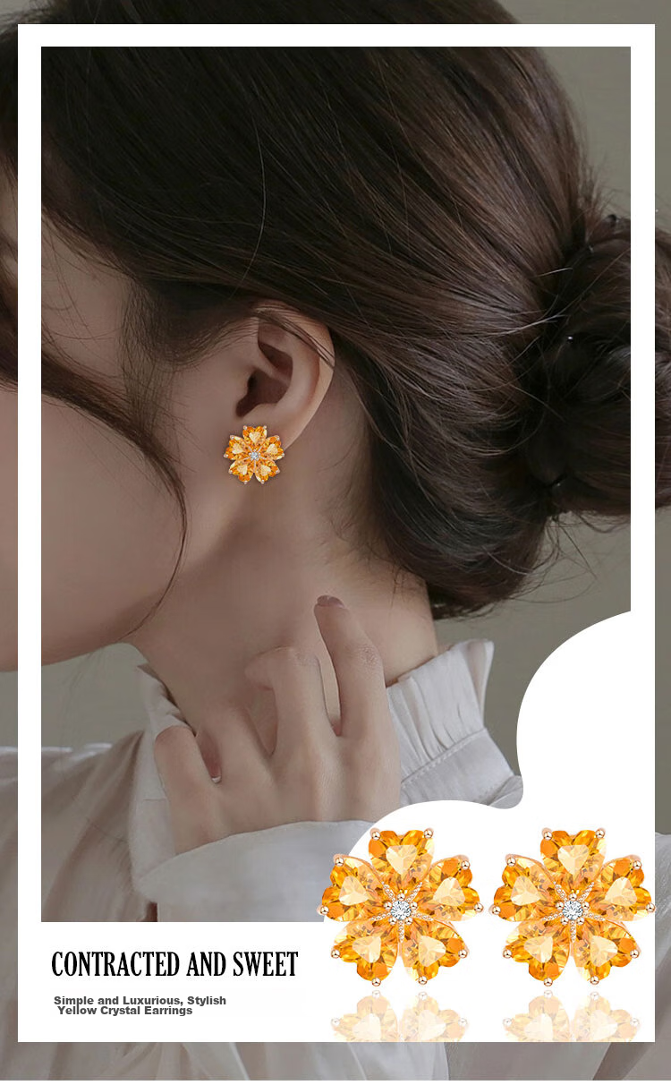 JOLEE S925 Silver Stud Earrings, Fashionable Luxury Yellow Crystal Heart-Shaped Colored Gemstone Jewelry, Gift for Women on May 20th And Mother's Day 1