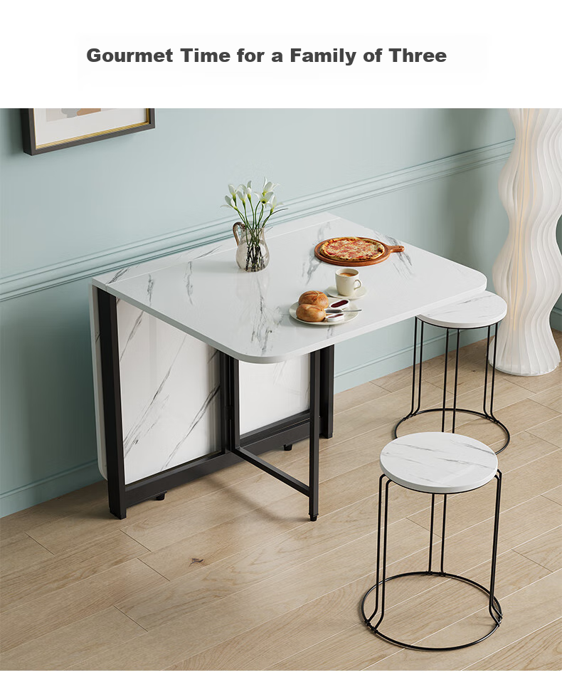 KULIN Folding Dining Table, Compact Size, Extendable And Retractable, Ultra-Thin Square Table for Home Use, Multifunctional, White, 120*80 Cm 6