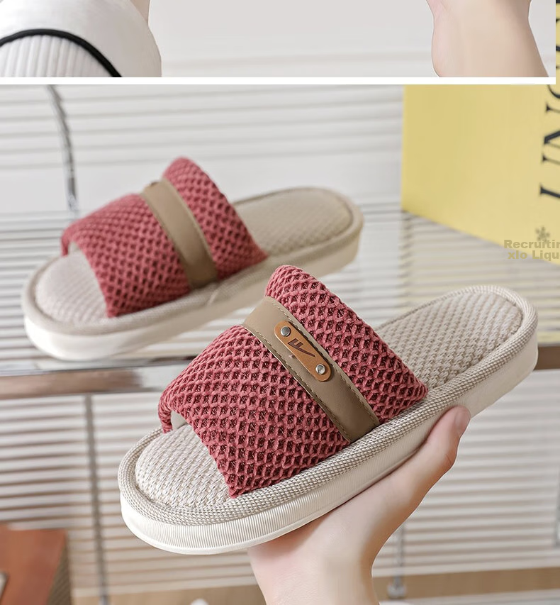 Huili Linen Slippers for Men And Women, Sweat-Absorbing And Breathable Home Shoes, Indoor All-Season Floor Slippers HL0215 Pink Size 40-41 20