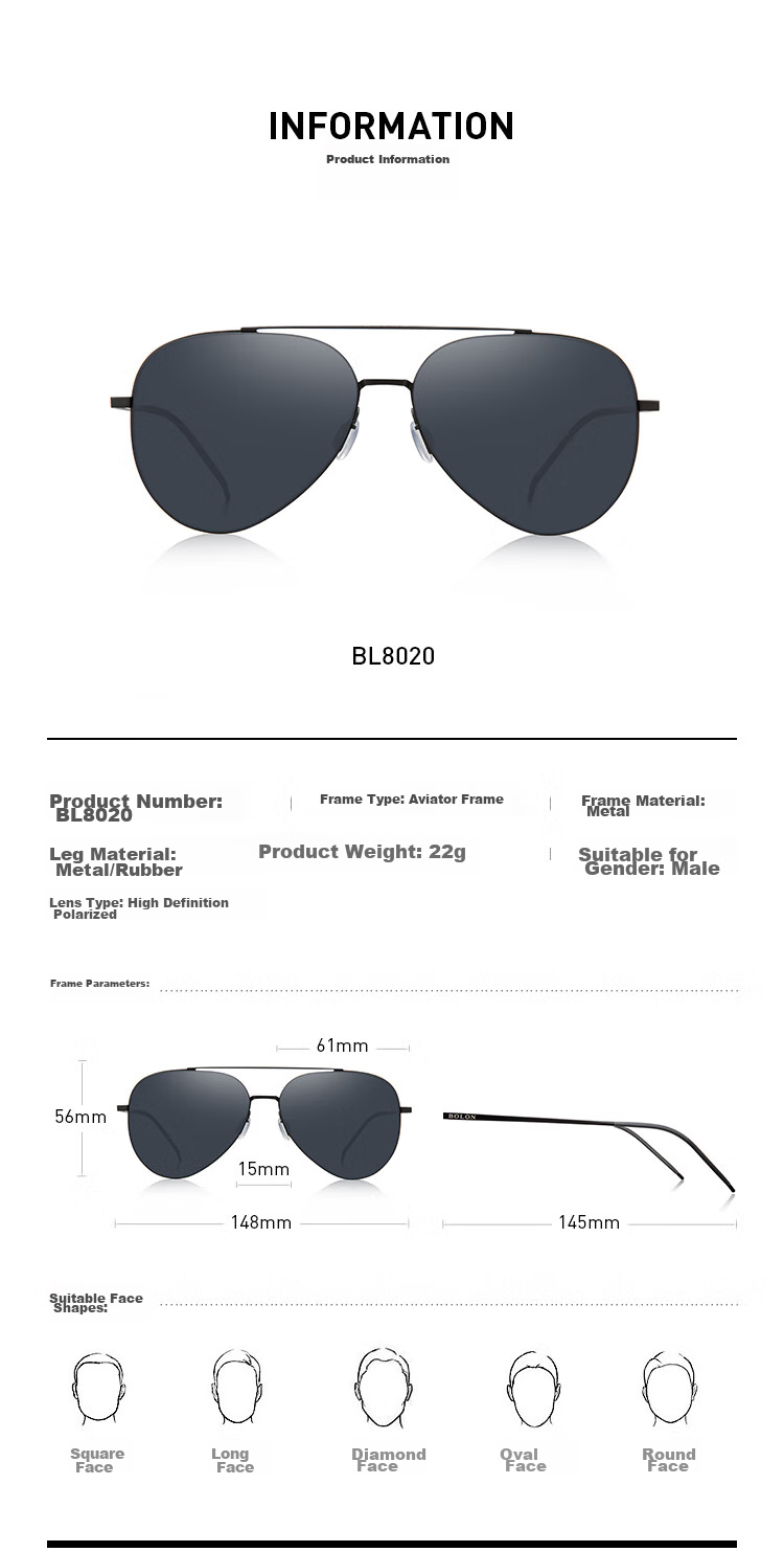 BOLON Aviator Sunglasses, High-Definition Polarized Glasses, Outdoor Driving UV Protection Sunglasses for Men, BL8020D12 4