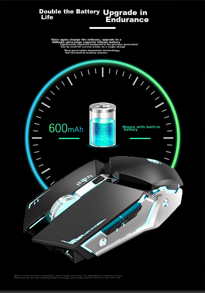 EWEADN G307 Wireless Bluetooth Dual-Mode Mouse with Mechanical Feel, Rechargeable Low-Frequency Gaming Mouse for Laptop And Desktop Computers, Universal for PUBG CF Peripherals, Cool Black 5