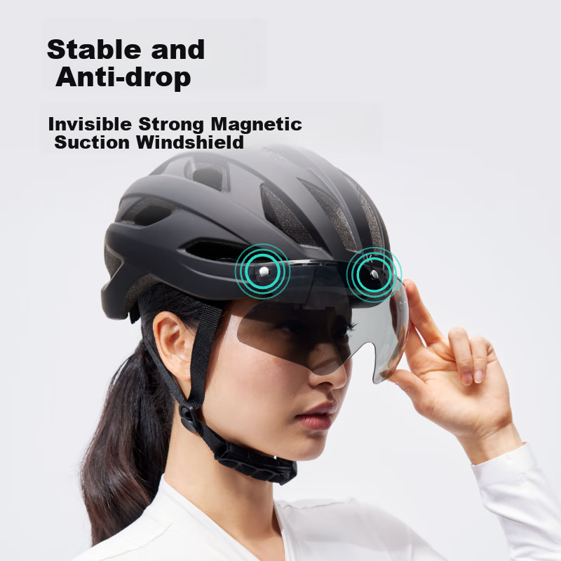Keep Cycling Helmet for Commuting, Mountain Biking And Road Cycling, One-Piece Molded Design with Magnetic Goggles, Breathable Helmet for Men And Women, Classic Black, Size L