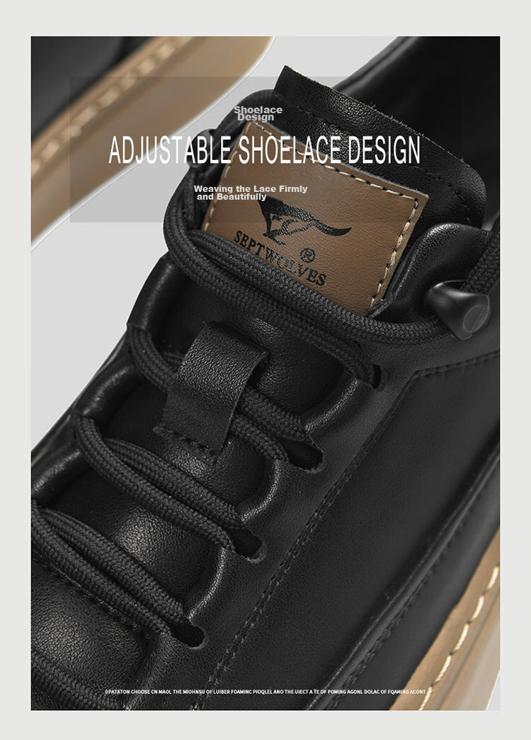 SEPTWOLVES Men's Versatile Sneakers, Casual Shoes, Leather Shoes for Men W8333763399 Black Size 39 10