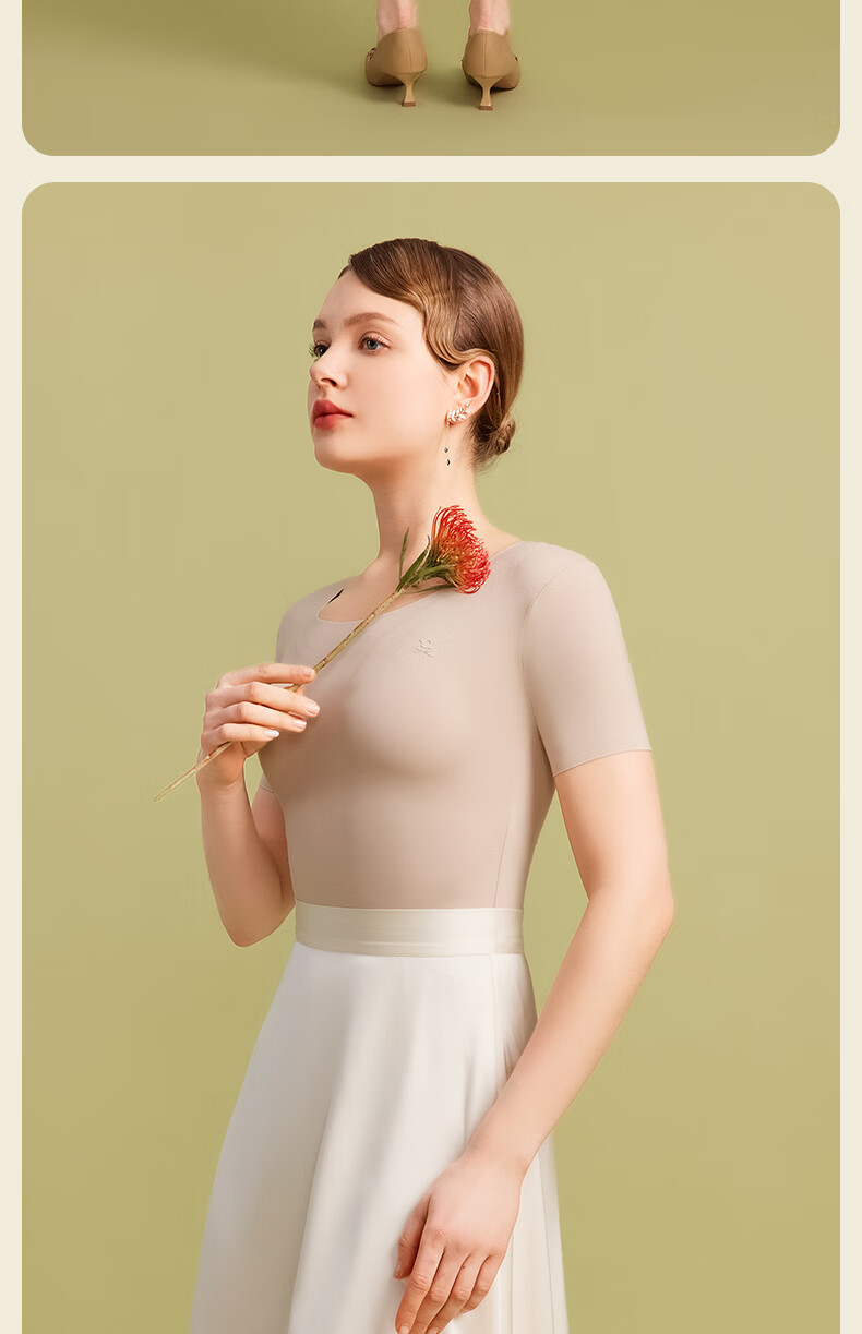 MONTAGUT Seamless Modal Short-Sleeve Women's Inner Wear, Slim-Fit Thin Undershirt, Single Piece Top, White Half-Sleeve Base Layer for Summer 23