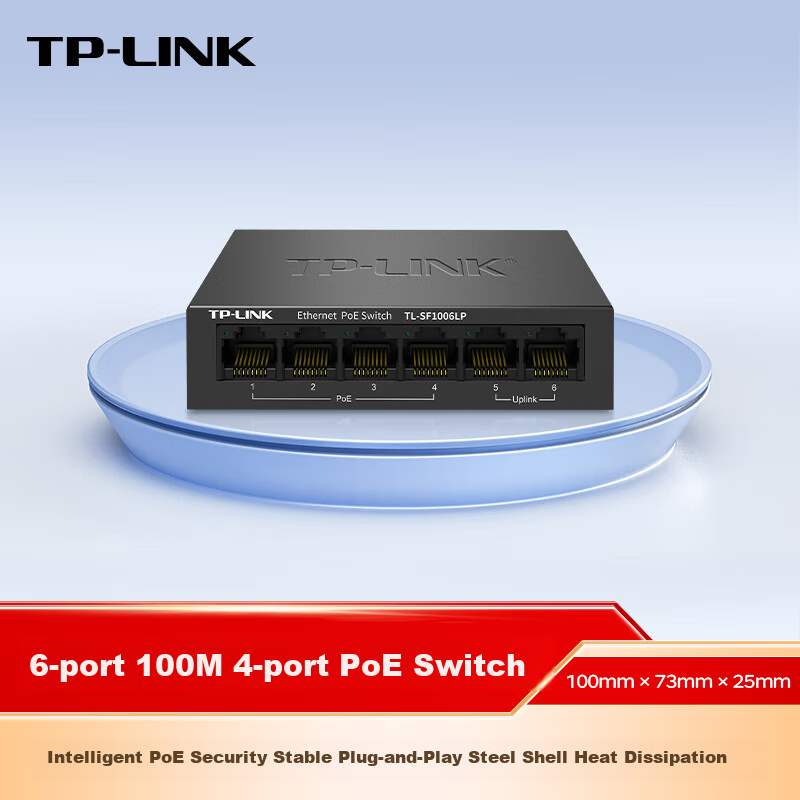 TP-LINK 6-Port 100Mbps Switch with 4 PoE Ports, Surveillance Network Hub Splitter Diverter TL-SF1006LP