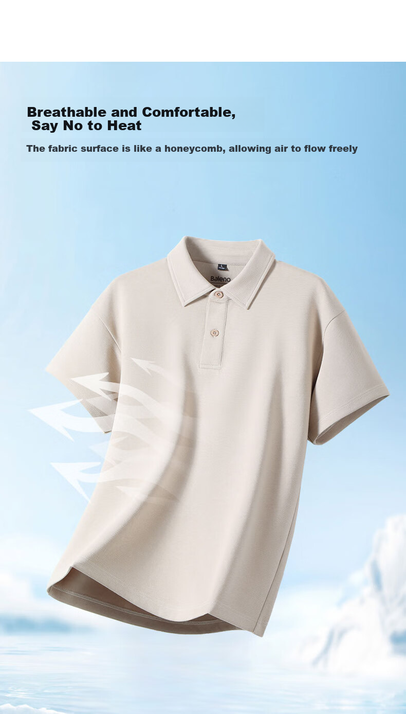 Baleno Polo Shirt for Men, Summer Simple Five-Quarter Sleeve T-Shirt, Breathable Versatile Student Collared Casual Shirt, Men's Short Sleeve 3