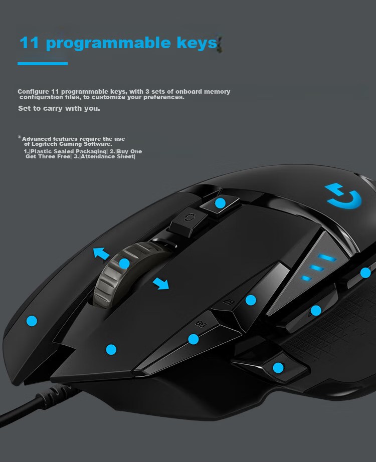 G G502 HERO Wired Gaming Mouse, HERO Engine, RGB Lighting Effects, Ergonomic Mechanical Weighting, Esports Mouse, Essential for Dva Triangulum 6