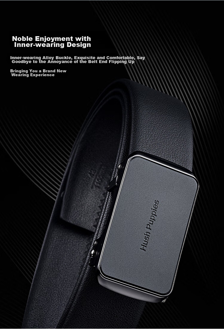 Hush Puppies Leather Belt for Men with Automatic Buckle, Business Casual Trouser Belt Gift Box Set Birthday Present for Boyfriend 5