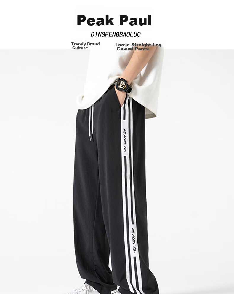 Dingfengbaoluo Casual Pants for Men, Summer American-Style Quick-Dry Sports Loose Straight-Leg Versatile Trousers K508 Black M 2