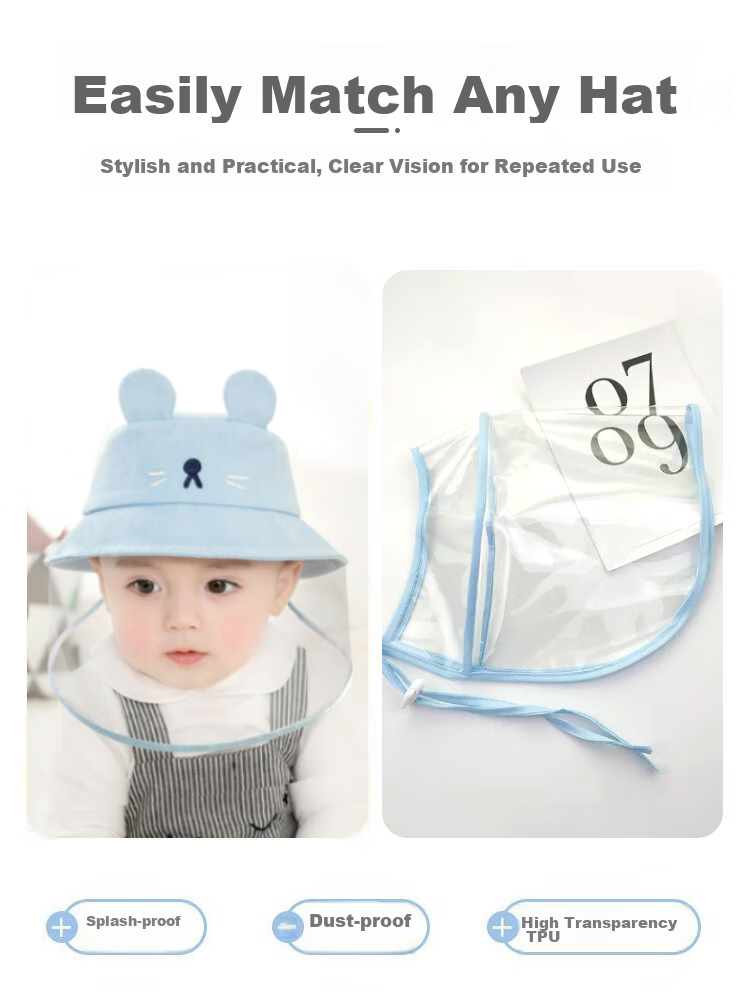 9I9 Baby Hat Protective Face Mask, Infant Anti-Droplet Outdoor Protection Cover, Children's Fisherman Hat Anti-Saliva Shield A413 Blue 3