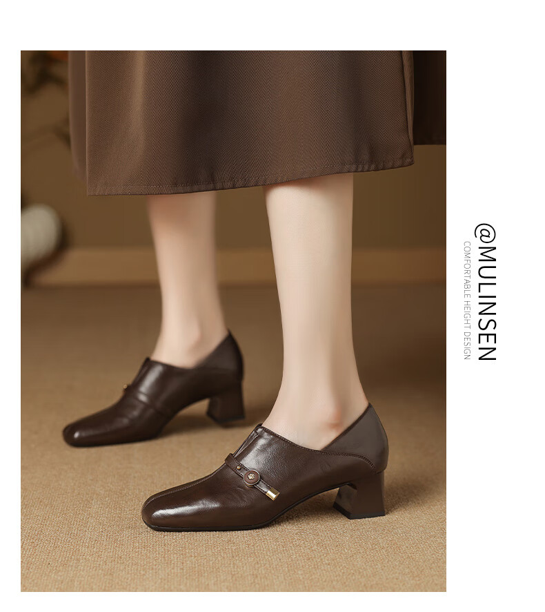 MULINSEN Women's Comfortable Commuter Leather Shoes Versatile Square Toe Low-Heel Mom Shoes Black Size 36 15