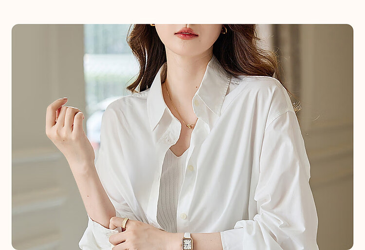 Dme [New Rich Urban Style] Autumn Long-Sleeve Collared Shirt, Cotton Drop-Shoulder Simple Blouse, Women's Top 4