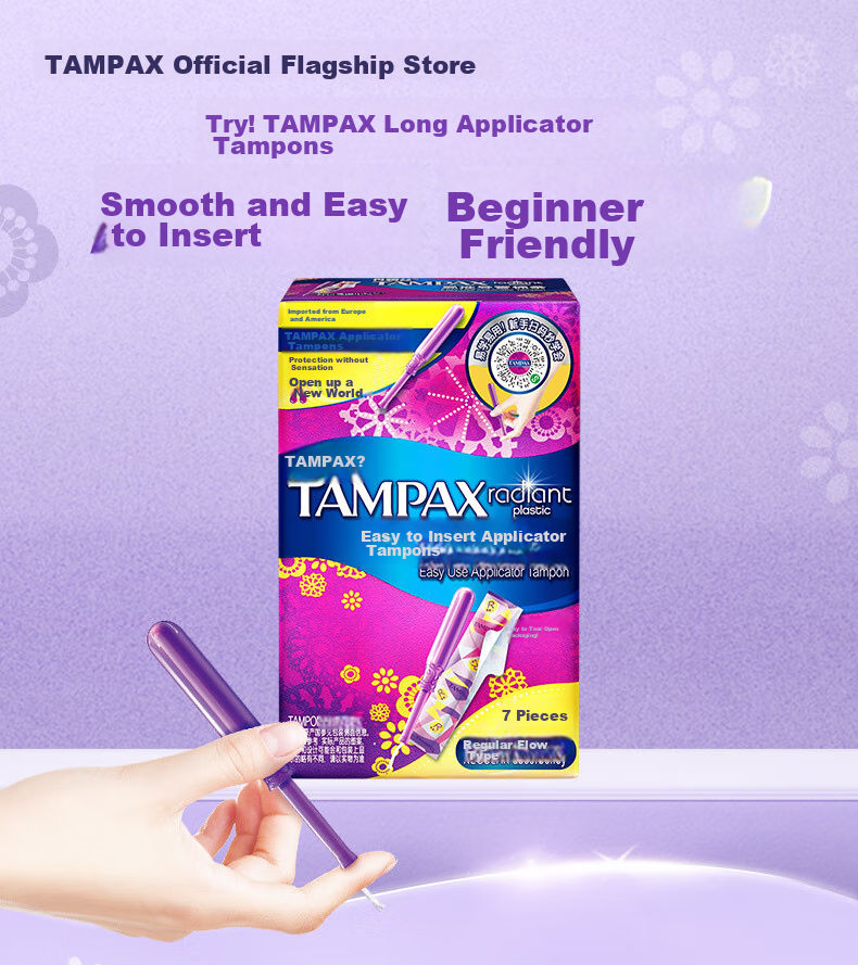 TAMPAX Easy-Insert Long Tampons, High Flow, 16 Count, Built-In Cotton Pads, Sold by JD, Summer Comfort Protectio 1