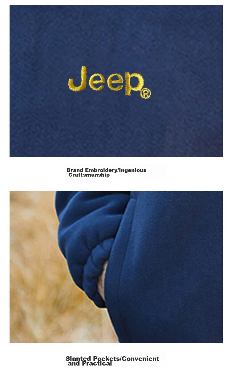 JEEP Men's Jacket, Trendy Simple Stand-Collar Fleece Jacket with Embroidery, Men's Fleece Coat 085, Black, M 7