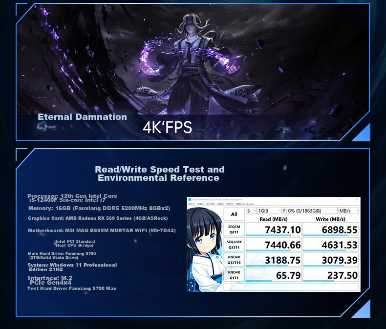 FANXIANG 1TB SSD Solid State Drive M.2 Interface NVMe Protocol PCIe4.0 TLC NAND Independent Cache Computer PS5 Expansion Drive AI Storage Accessory S790MAX 11