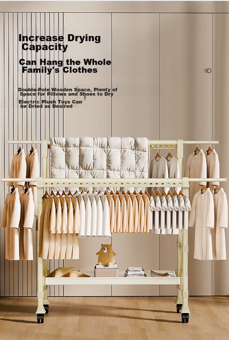Cenggao Clothes Drying Rack, Floor-Standing No Installation Required, Home Balcony Folding Drying Pole, Third Generation Milk White Color, Height Adjustable, Large Size 3