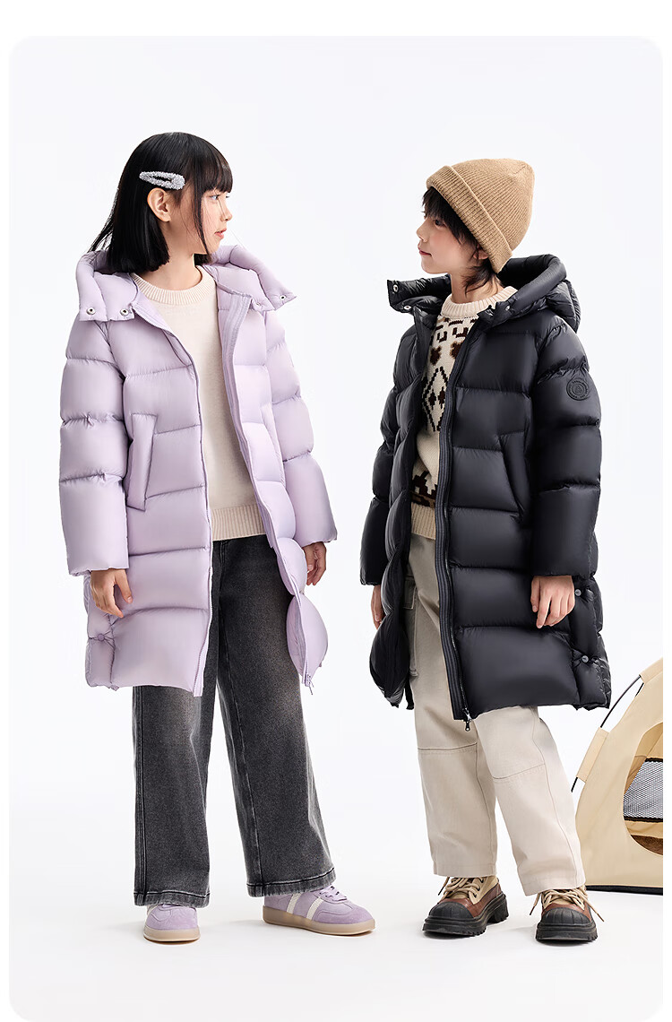 Annil Kids Unisex Extended Down Jacket 2025 Winter New Warm Coat Light Wheat Apricot 170 12