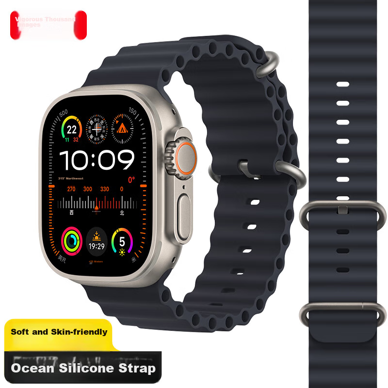 Ремешок Weiqiantu для Apple Watch Ultra 2/S9/S8 Ocean Band 7/6/SE2, спортивный силиконовый, 44/45/49мм, цвет полуночный