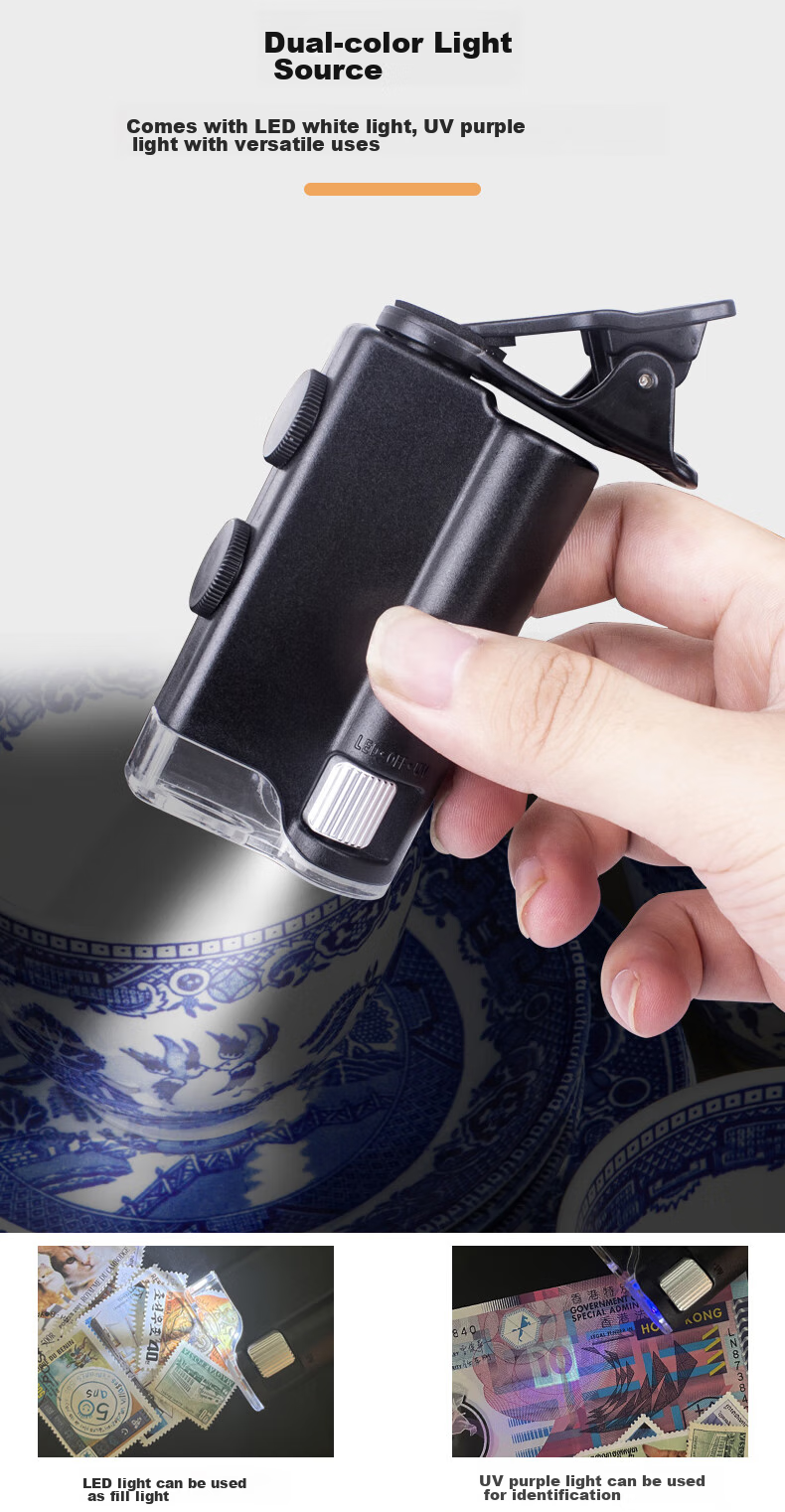 MIXOUT, 60x And 100x High Magnification Magnifying Glass, HD Inspection with LED Light And UV Phone Clip Microscope 4