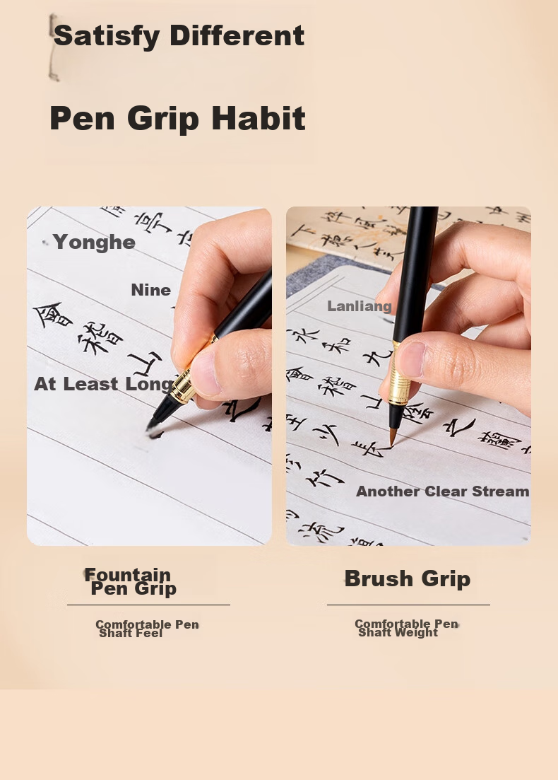 Deli Fountain Pen-Style Brush Pen, Soft Calligraphy Practice Pen for Small Regular Script, Refillable Ink, Adult Beginner Student Calligraphy Copybook Practice Pen with Soft Wolf Hair Tip, Portable Sutra Writing Pen for Business, Black And Gold 9