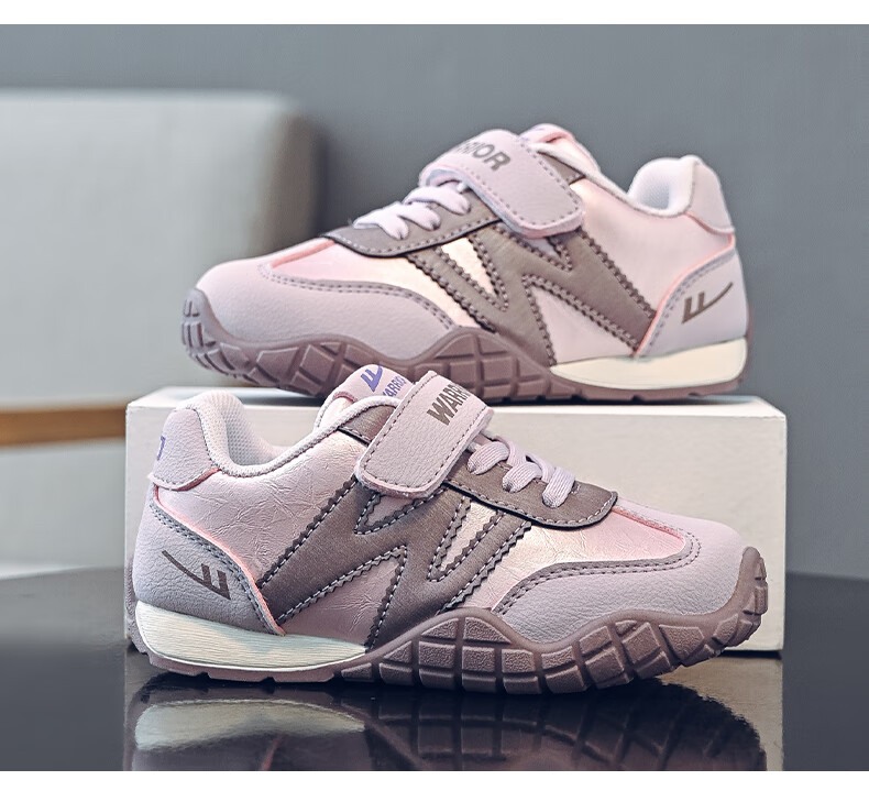 Warrior Girls' Sports Shoes Spring and Autumn White Sneakers Lightweight Kids Running Shoes WZ-1643 Beige/Purple Size 28 10