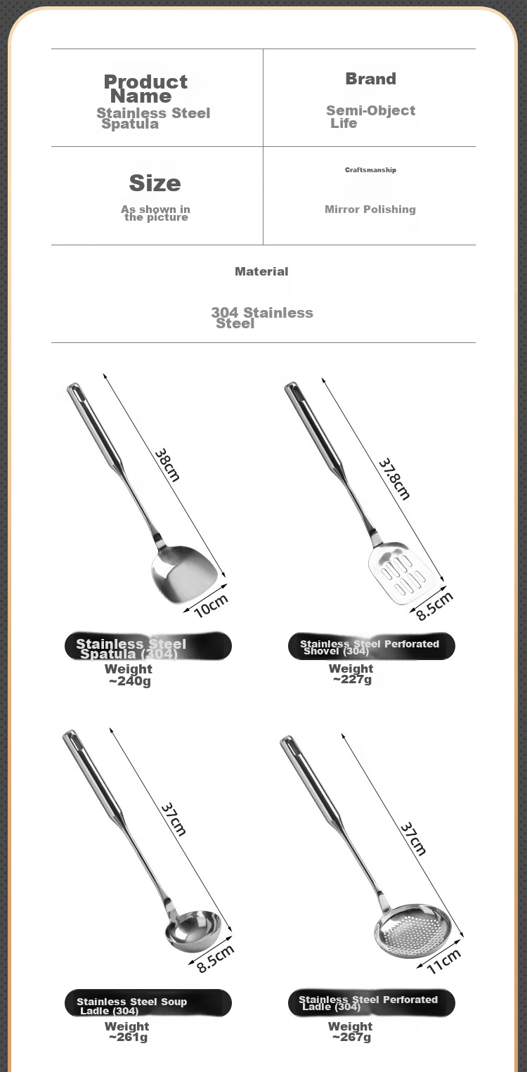 Banwushenghuo 304 Stainless Steel Spatula, Cooking Spatula, Wok Turner, Kitchen Utensil for Home Use, Cast Iron Pan, Specialized Cooking Spatula for Iron Pans 3