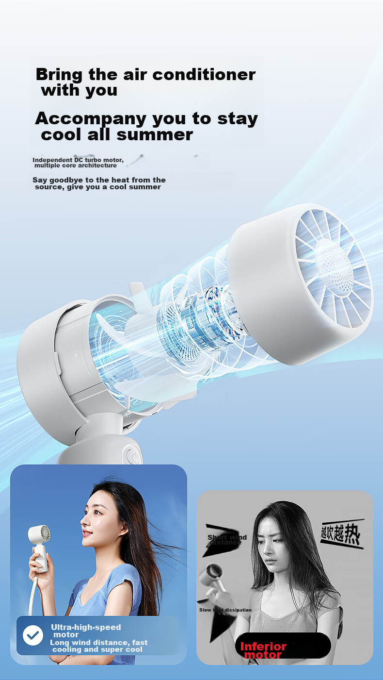 VENIDER F21 Handheld Mini Fan, Portable Ultra-Long Battery Life Quiet Small Electric Fan with Lanyard And Base for Desktop Cooling 6